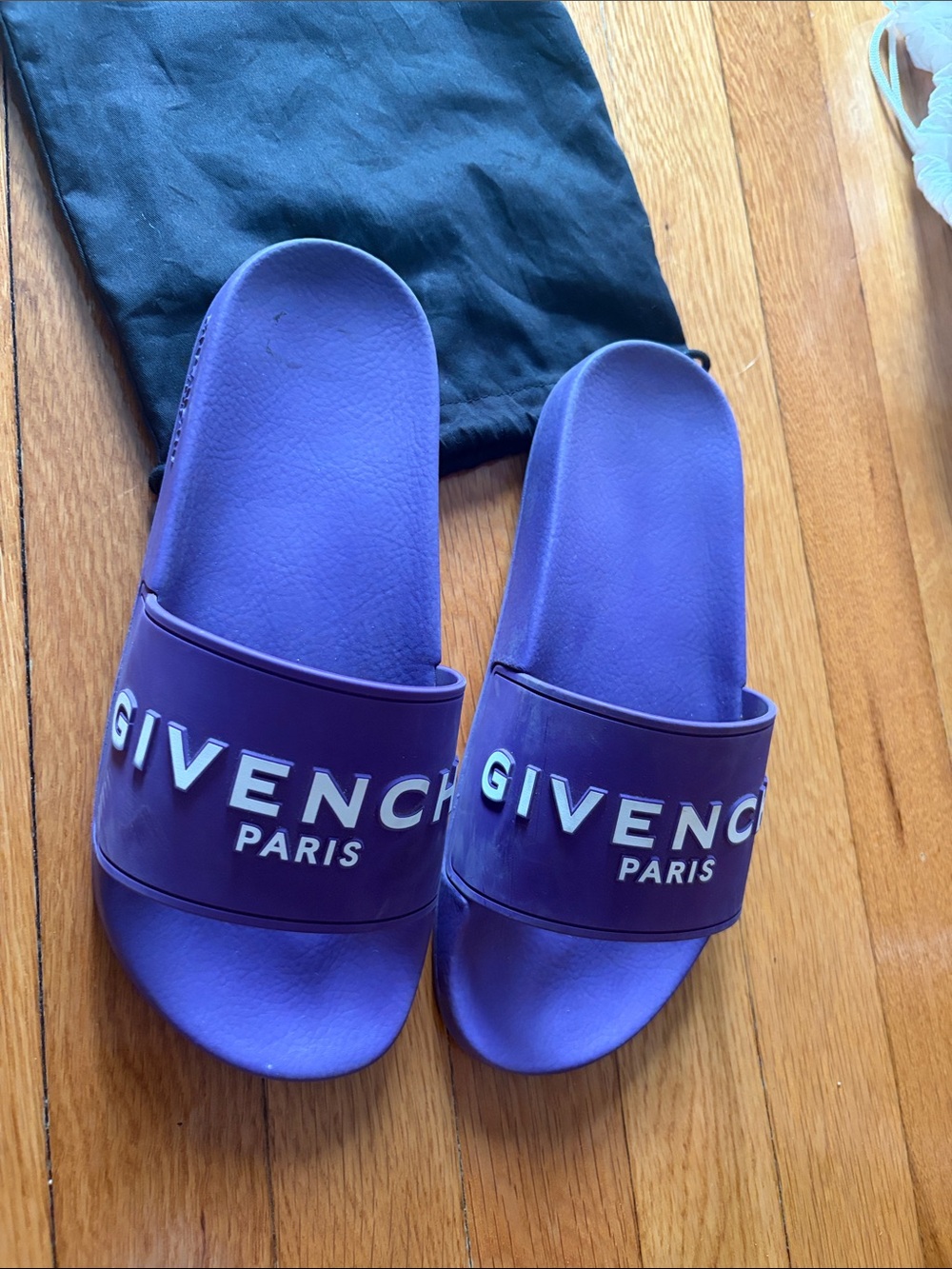 Givenchy Purple Logo Slide Sandals with White Branding